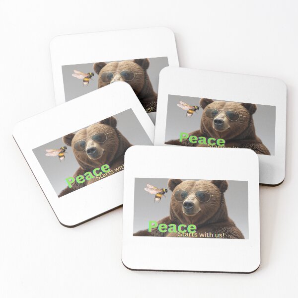 Item preview, Cool Bear and Bee for Peace – Funny Animal Art with Message designed and sold by SEVVIBES.