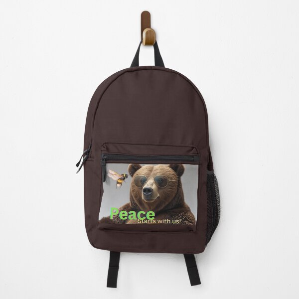 Item preview, Cool Bear and Bee for Peace – Funny Animal Art with Message designed and sold by SEVVIBES.