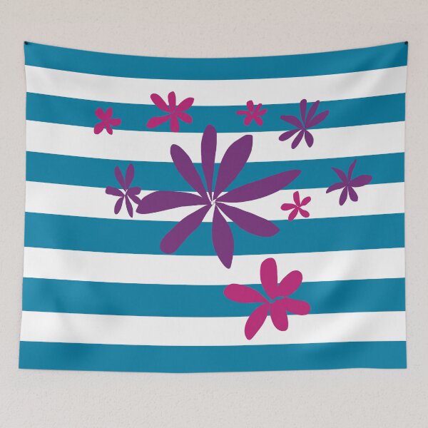 Item preview, TellTale Teal Stripes with Faithful Flowers designed and sold by jademonkey.
