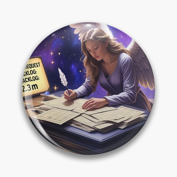 Item preview, MIRACLES TAKE 6-8 WEEKS - Celestial Bureaucracy Art for Overworked Angels & Office Workers, Divine Humor Gifts designed and sold by Rilindi.