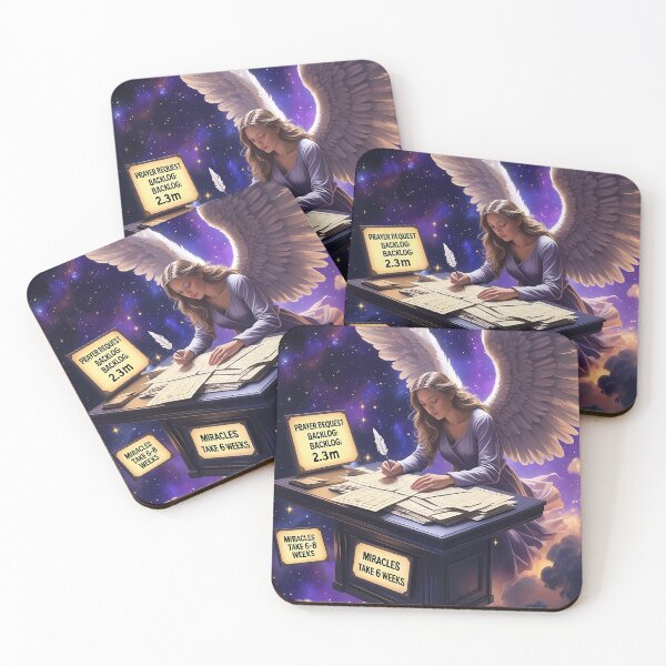Item preview, MIRACLES TAKE 6-8 WEEKS - Celestial Bureaucracy Art for Overworked Angels & Office Workers, Divine Humor Gifts designed and sold by Rilindi.