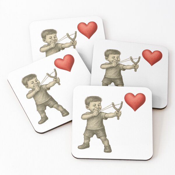 Item preview, Vintage Sketch of Playful Child with Slingshot and Heart – Whimsical Love Art designed and sold by Psycho-Crazy.