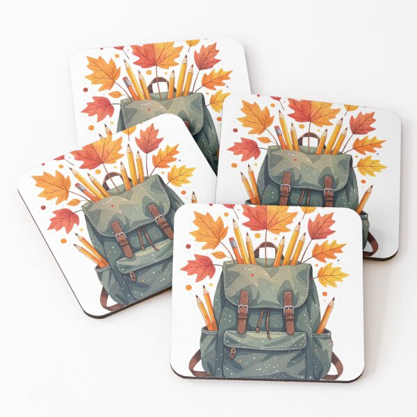 Item preview, Illustration of Green Backpack with Autumn Leaves and Pencils designed and sold by Creative88Art.