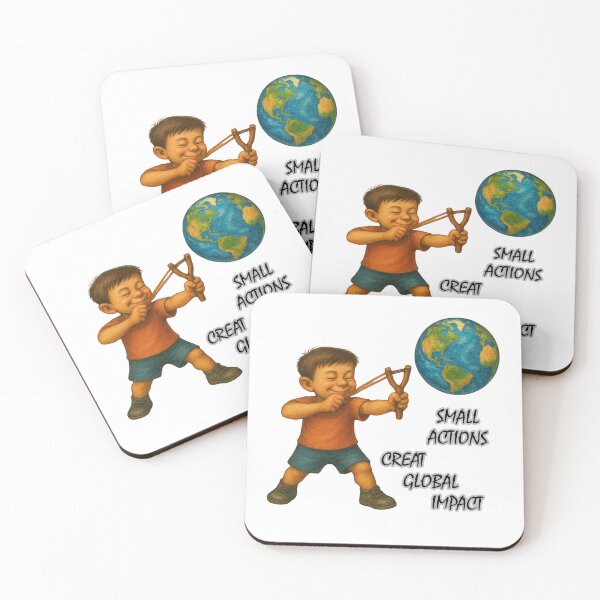 Item preview, Small Actions, Big Change – Motivational Earth & Slingshot Illustration designed and sold by Psycho-Crazy.