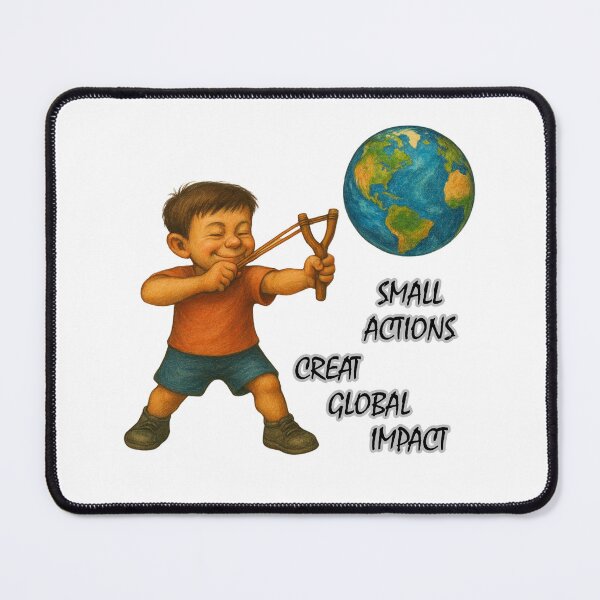 Item preview, Small Actions, Big Change – Motivational Earth & Slingshot Illustration designed and sold by Psycho-Crazy.