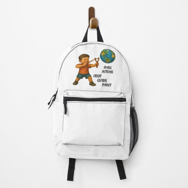 Item preview, Small Actions, Big Change – Motivational Earth & Slingshot Illustration designed and sold by Psycho-Crazy.