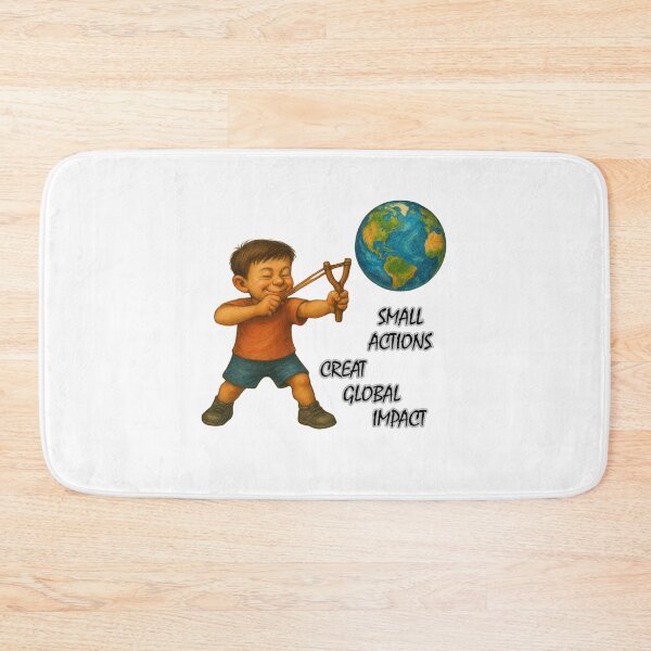 Item preview, Small Actions, Big Change – Motivational Earth & Slingshot Illustration designed and sold by Psycho-Crazy.