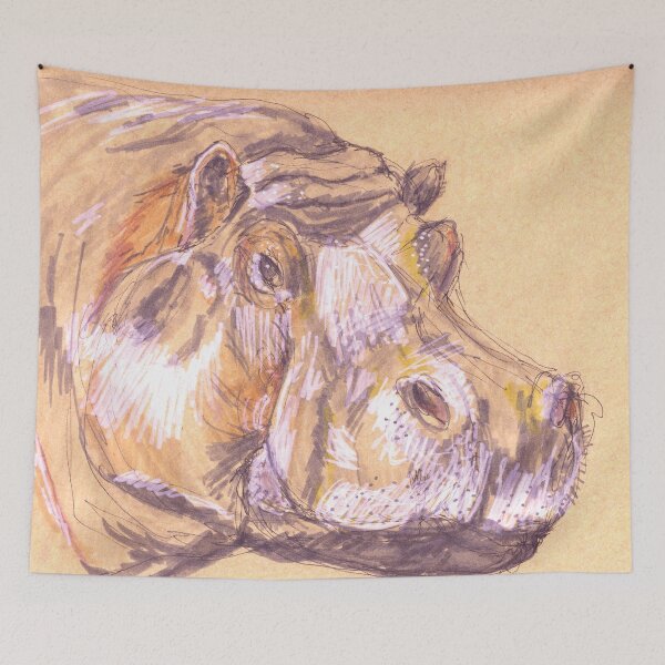 Item preview, Realistic Original Drawing of River Hippopotamus—Hippopotamus amphibius designed and sold by Sheila Singhal.