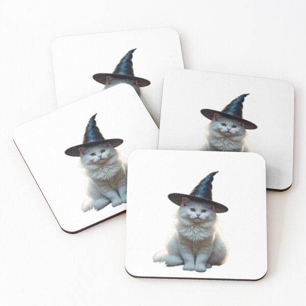 Item preview, White Cat wearing Witches hat designed and sold by MeerkatWanderer.