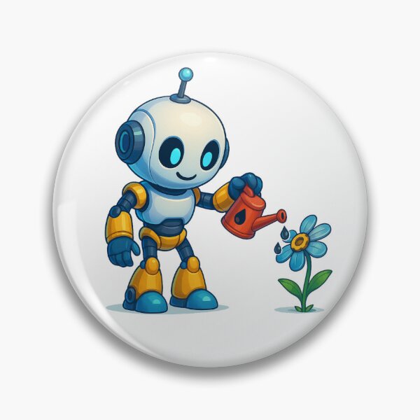 Item preview, Cute quirky robot with oil can watering metal flower designed and sold by KIRBYGRIP-PRESS.