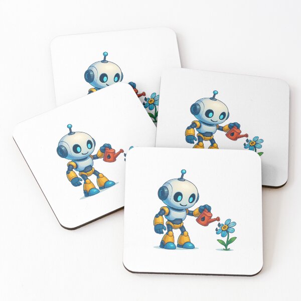 Item preview, Cute quirky robot with oil can watering metal flower designed and sold by KIRBYGRIP-PRESS.