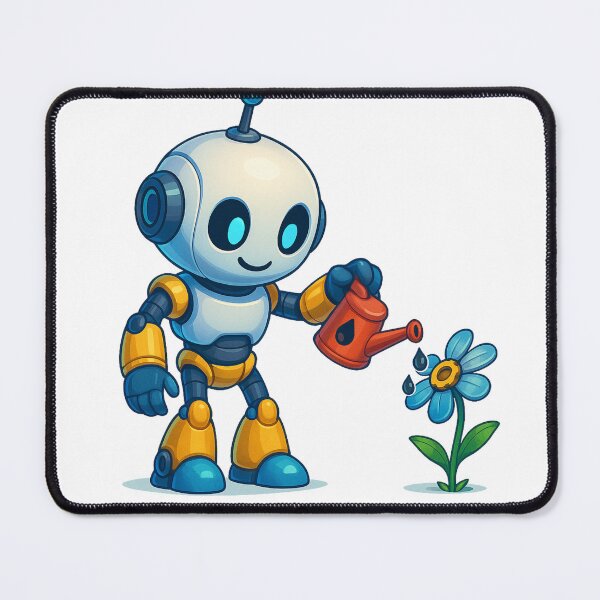 Item preview, Cute quirky robot with oil can watering metal flower designed and sold by KIRBYGRIP-PRESS.