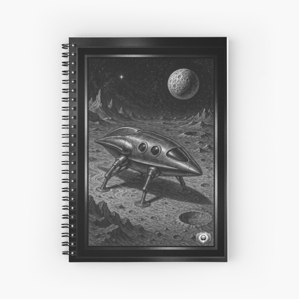 Retro Illustration Of Space Exploration Fascinating AI Concept Art by Xzendor7 Decorative Art Print Spiral Notebook