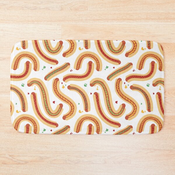 Item preview, Hot Dog Parade – Playful Food Pattern with Condiments on White designed and sold by GrantYourWish3.