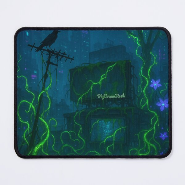 Item preview, Neon Overgrowth – Cyberpunk Rooftop Jungle designed and sold by My Dream Nook.