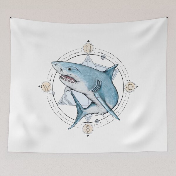 Item preview, Great White Shark & Compass Geometric Design designed and sold by LoraThos.
