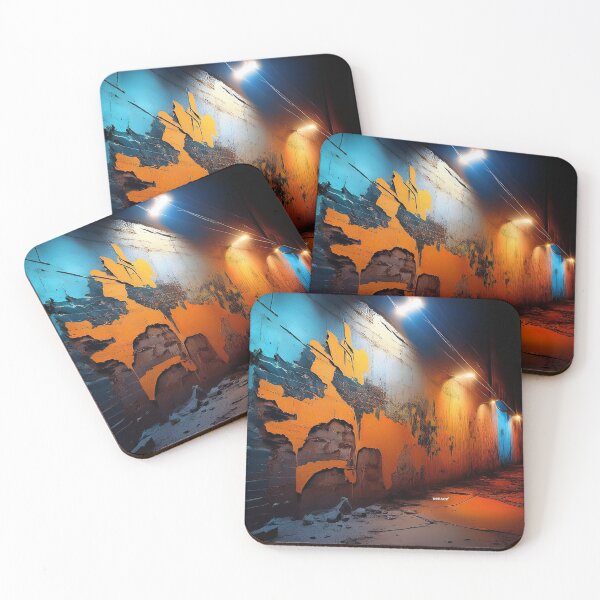 Item preview, Crumbling Mud Wall Lit by Streetlight in Stencil Graffiti Style designed and sold by mrpropcake.