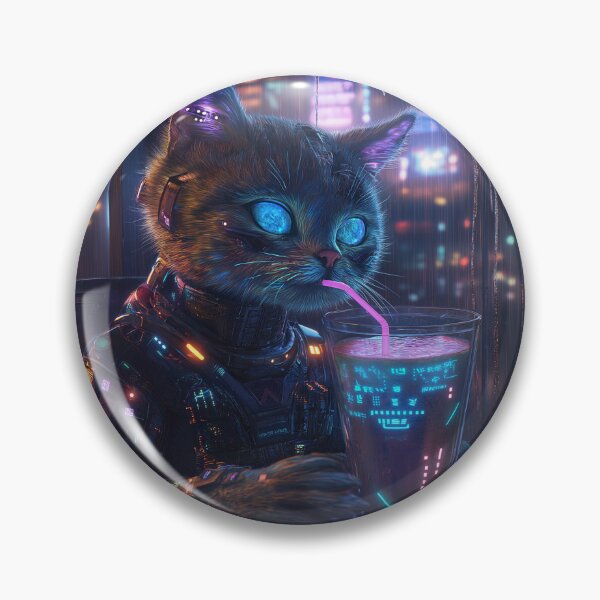 Item preview, Cyberpunk cat drinks his cocktail in a bar designed and sold by JudasHamster.