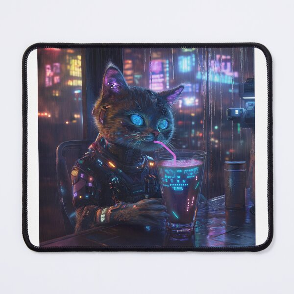 Item preview, Cyberpunk cat drinks his cocktail in a bar designed and sold by JudasHamster.