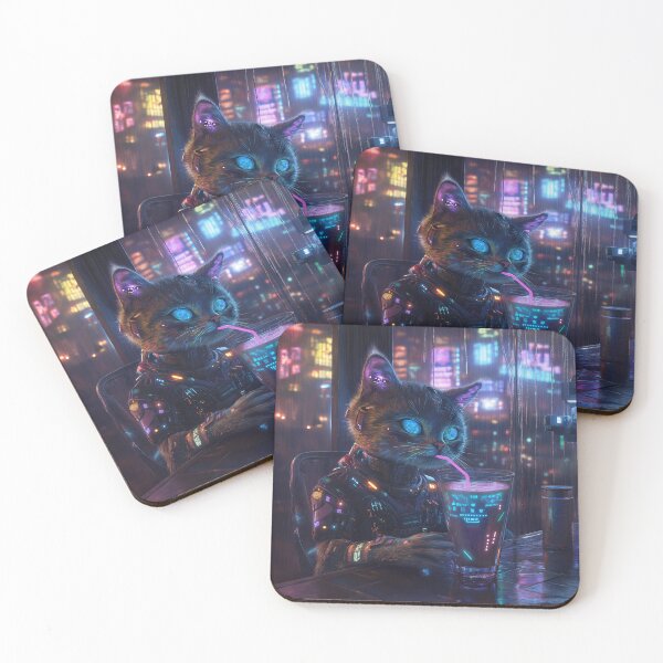 Item preview, Cyberpunk cat drinks his cocktail in a bar designed and sold by JudasHamster.