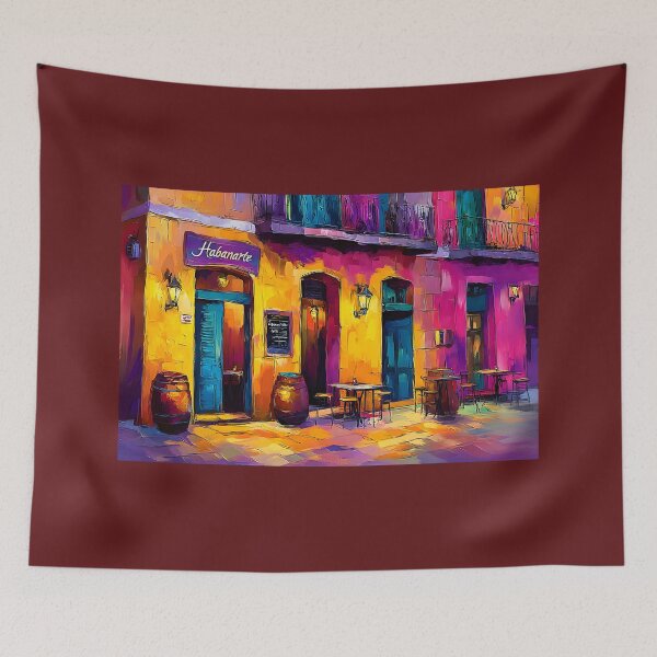 Item preview, Habanarte Café Charm - Colorful Havana Street Scene with Inviting Vibes and Blue Facades Digital AI Art designed and sold by OlfactoART Studio.