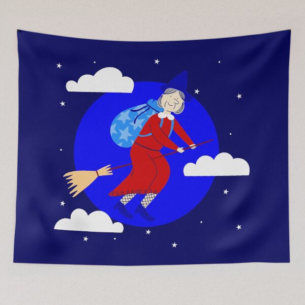 Item preview, blue christmas witch befana broomrider spookmas designed and sold by Gossip Rag.