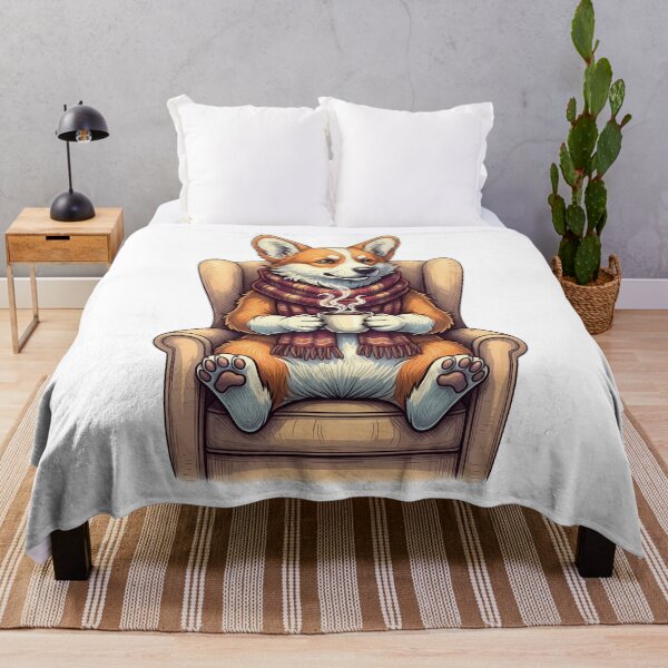 Item preview, Cozy Corgi Holding a Warm Coffee Cup Wrapped in a Scarf    designed and sold by zoughlal.