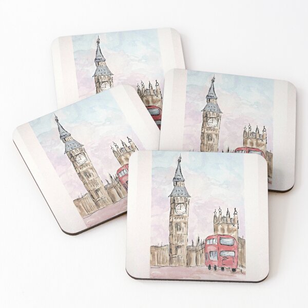 Item preview, Big Ben and Bus in Watercolor designed and sold by JustStickersCo.
