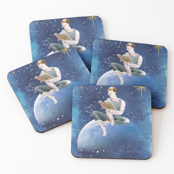 Item preview, Galactic Reading – Watercolor girl on Planet with Stars designed and sold by Softglow-Studio.