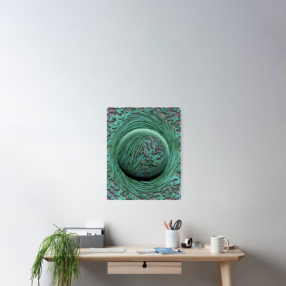 Green Singularity - Abstract Swirling Globe Poster