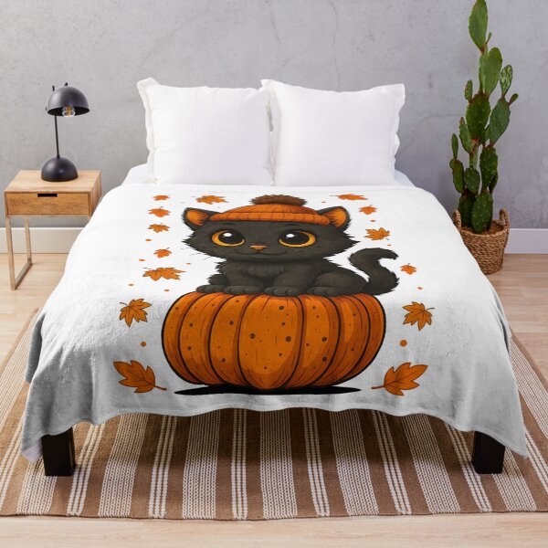 Item preview, Cute Black Cat Sitting on Pumpkin Fall Aesthetic Autumn Leaves Design designed and sold by tigger shop.
