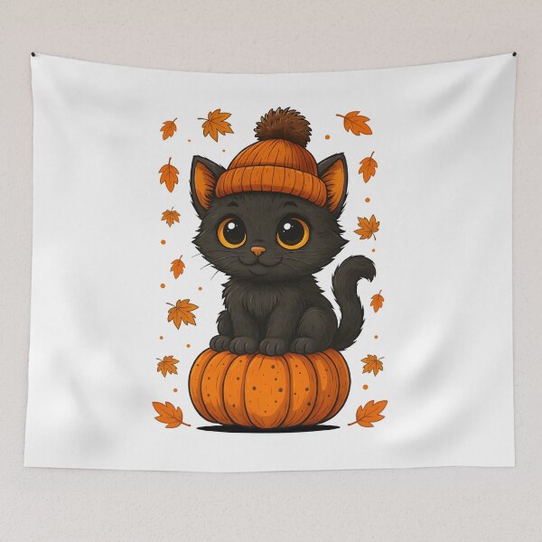 Item preview, Cute Black Cat Sitting on Pumpkin Fall Aesthetic Autumn Leaves Design designed and sold by tigger shop.
