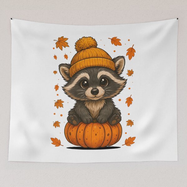 Item preview, Adorable Raccoon Sitting on Pumpkin with Fall Leaves Cute Autumn Animal Design designed and sold by tigger shop.