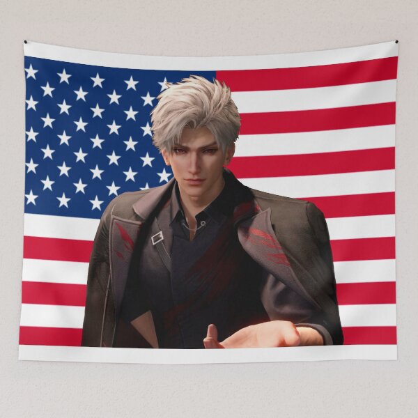 Artikelvorschau, Liebe und Deepspace | Sylus | Sylus Qin | Sylus amerikanische Flagge | Sylus Wandteppich | Sylus Banner | Qin Che entworfen und verkauft von BabyCherubz.