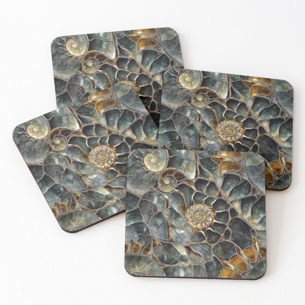 Item preview, ammonoid carboniferous fractal fossil gemstone pattern designed and sold by EarthenEmbers.