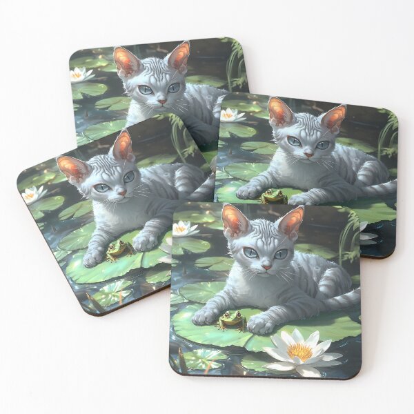 Item preview, Animal Cute Pond White Cat On Lily Pad With Frog Amid Water Garden Bloom designed and sold by B5fivemerch.