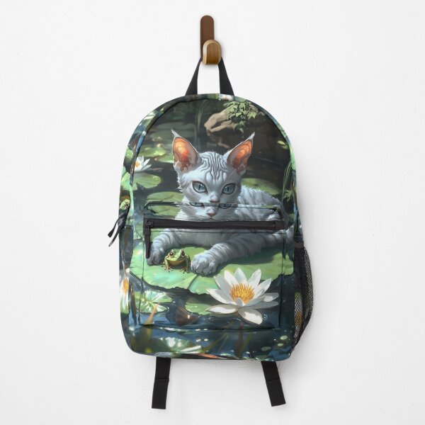Item preview, Animal Cute Pond White Cat On Lily Pad With Frog Amid Water Garden Bloom designed and sold by B5fivemerch.