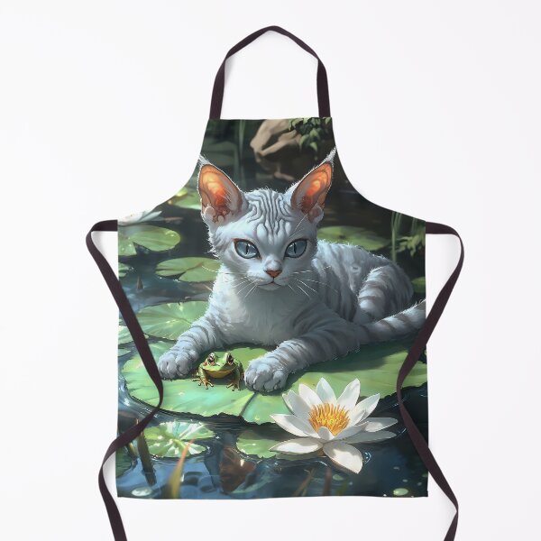 Item preview, Animal Cute Pond White Cat On Lily Pad With Frog Amid Water Garden Bloom designed and sold by B5fivemerch.