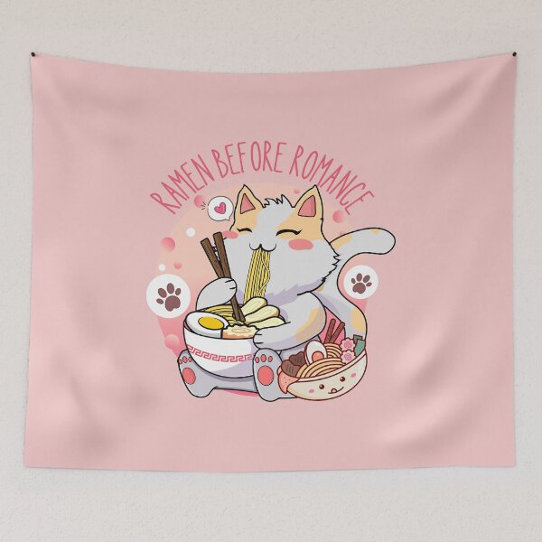 Item preview, Ramen Before Romance Cute Cat Eating Noodles designed and sold by yuki-hana.