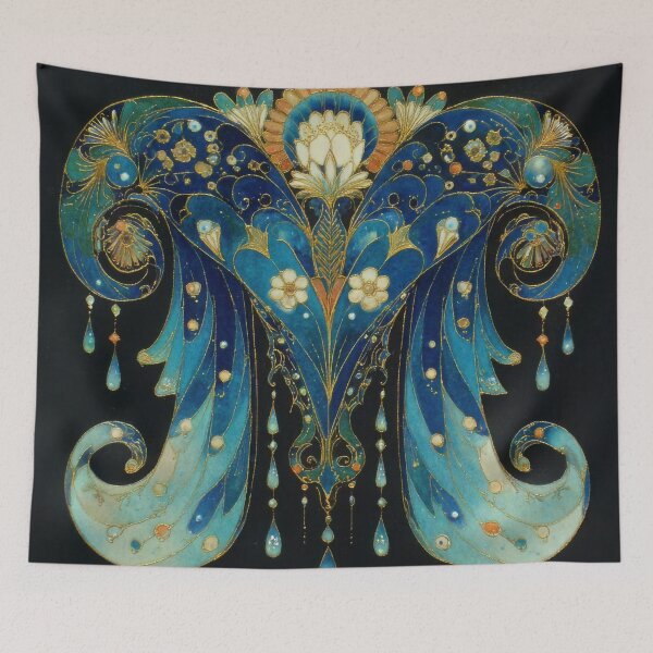 Item preview, Ornate Blue and Gold Letter M Drop Cap with Floral Scrollwork designed and sold by dawnleblanc55.