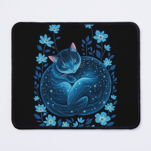 Item preview, Celestial Moon Cat: Mystical Cosmic Feline with Starry Night Sky & Flowers designed and sold by ohaps.