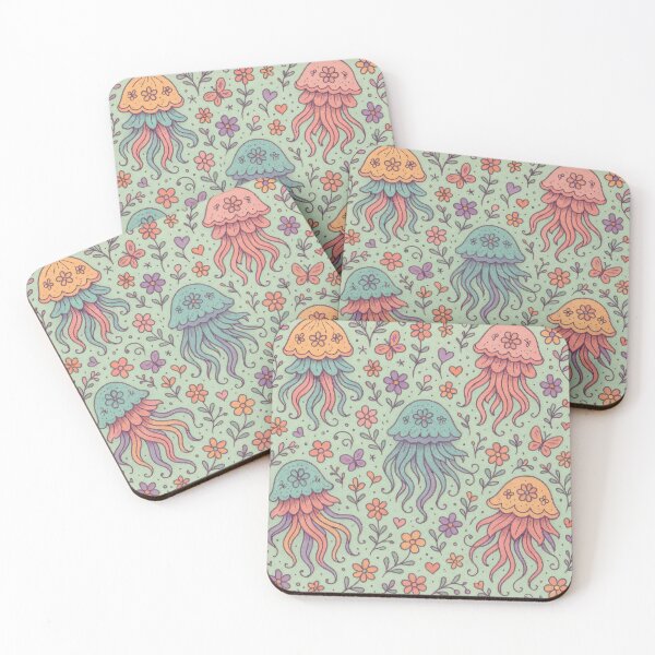 Item preview, Bloom Jellyfish with Cottage Garden Flowers in Sorbet Aqua Sea designed and sold by scicilysimonee.