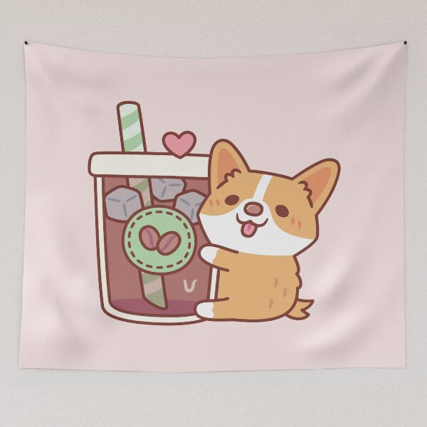 Item preview, Cute Corgi Puppy Hugging Iced Coffee designed and sold by rustydoodle.