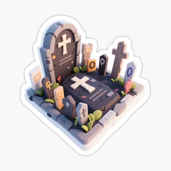 Item preview, Colorful cartoon graveyard scene with tombstones, crosses, and plants isolated on transparent background for Halloween designs and educational festive graphics designed and sold by Mimoshi.