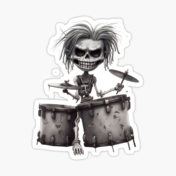 Item preview, "Rock ’n Roll Skeleton Drummer – Hair-Raising Beats" designed and sold by ArtByAnitaSecember.