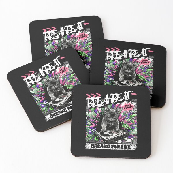 Item preview, BREAKBEAT  - Graffiti Cat Dj (white/pink/green) designed and sold by Discothreadz.