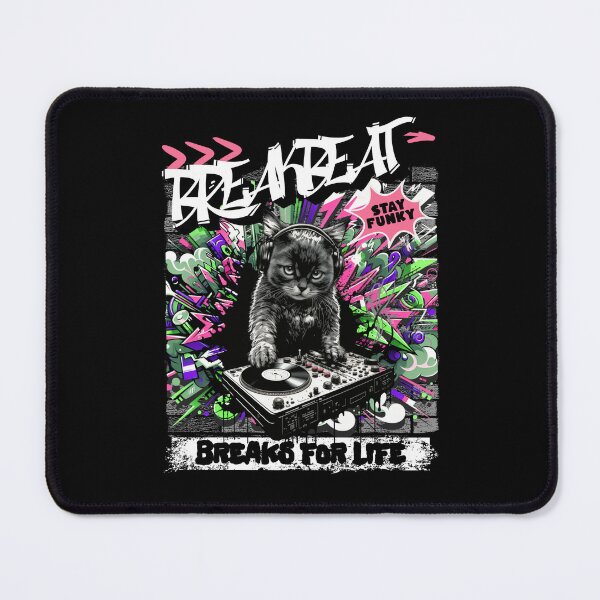 Item preview, BREAKBEAT  - Graffiti Cat Dj (white/pink/green) designed and sold by Discothreadz.
