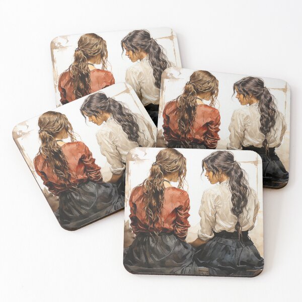 Item preview, Whispers Of The Past - Two Adolescent Girls Talking In The 1850's - Victorian Art - Watercolor Art designed and sold by CastleBySea.