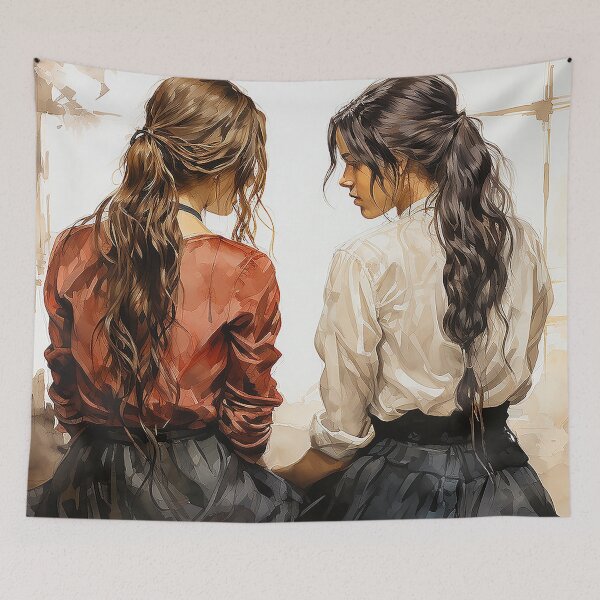 Item preview, Whispers Of The Past - Two Adolescent Girls Talking In The 1850's - Victorian Art - Watercolor Art designed and sold by CastleBySea.