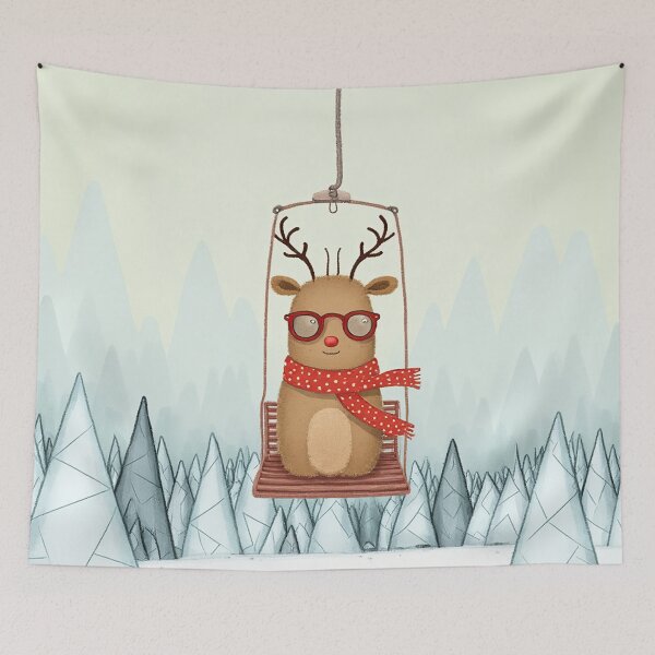 Item preview, Red Glasses Ride – Cozy Winter Reindeer designed and sold by Whimsical Hug.